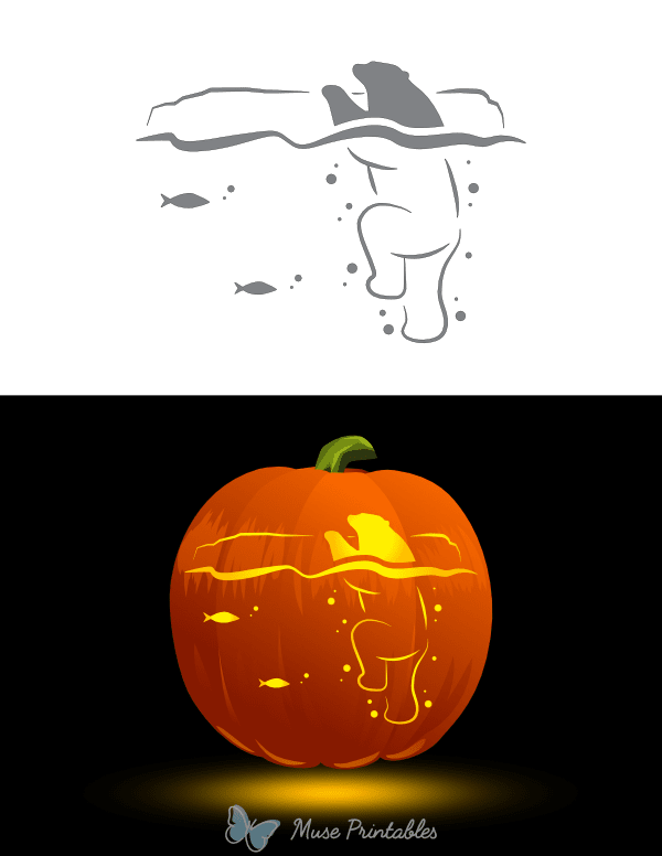 Polar Bear Climbing Out of Water Pumpkin Stencil