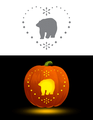 Polar Bear in Heart Shape Pumpkin Stencil