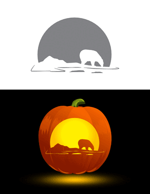 Polar Bear Scene Pumpkin Stencil