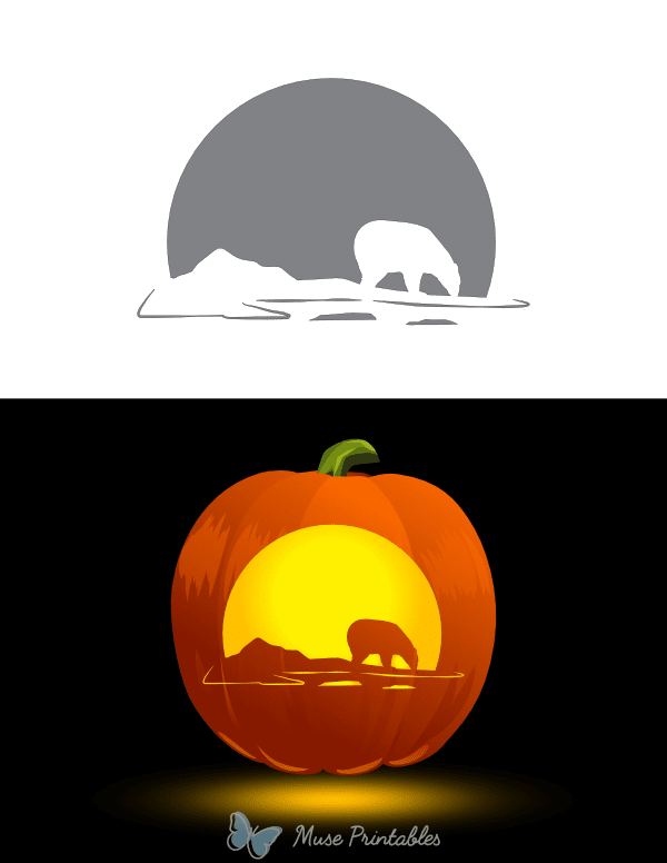 Polar Bear Scene Pumpkin Stencil