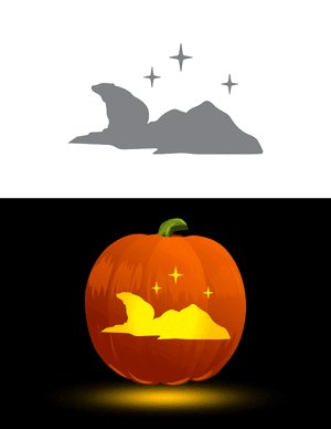 Polar Bear Under Stars Pumpkin Stencil