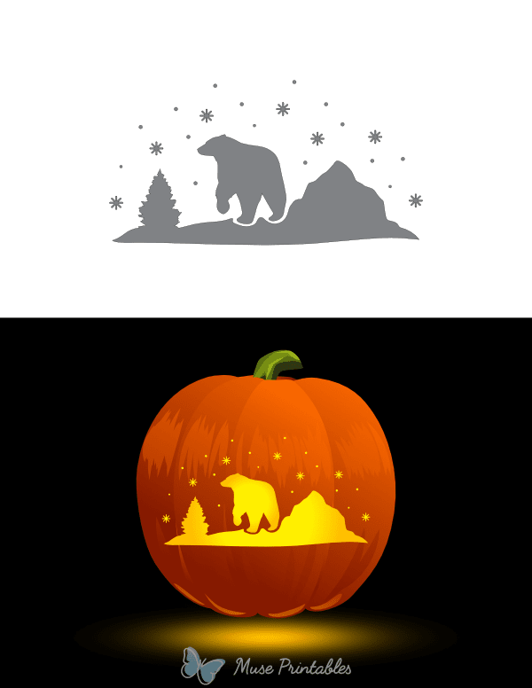 Polar Bear Walking Through Snow Pumpkin Stencil