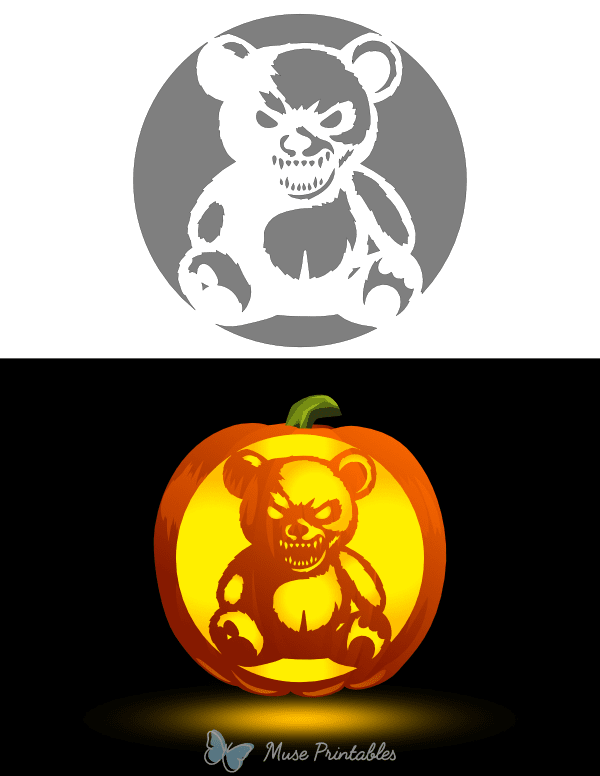 Possessed Teddy Bear Pumpkin Stencil