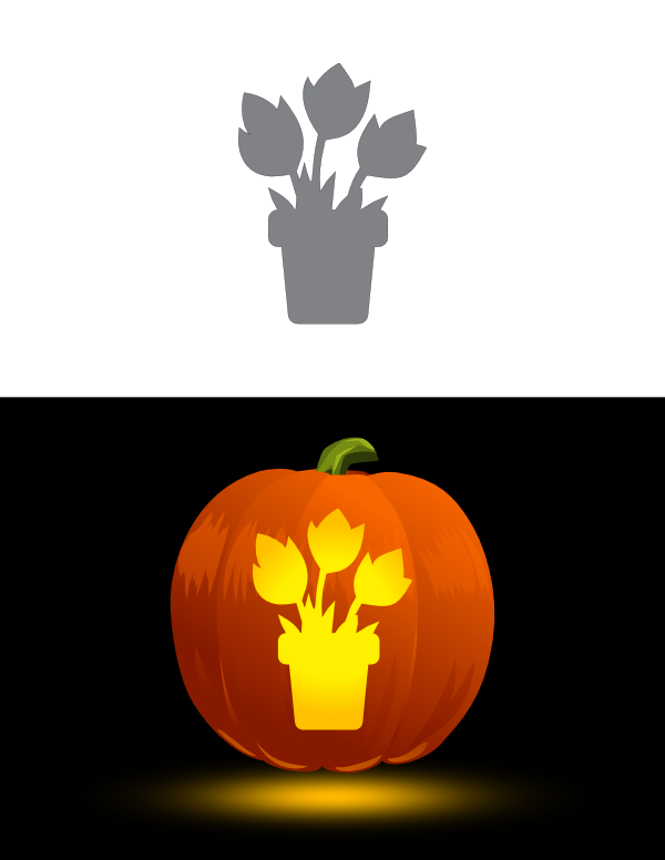 Printable Potted Flowers Pumpkin Stencil