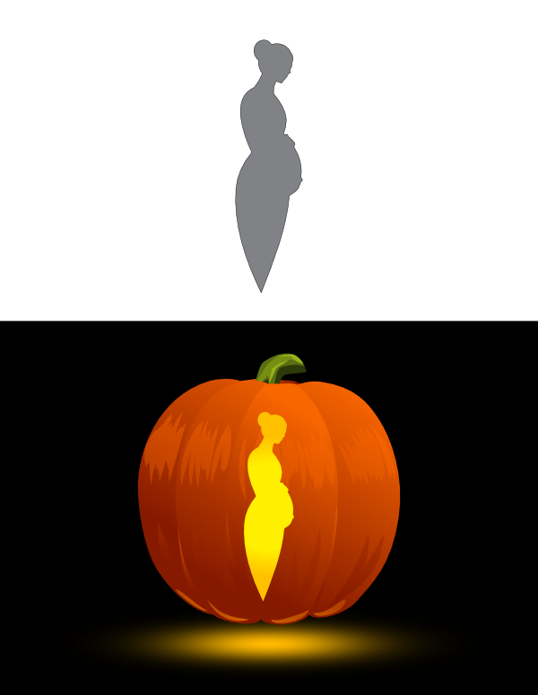 Printable Pregnant Woman Holding Belly Pumpkin Stencil