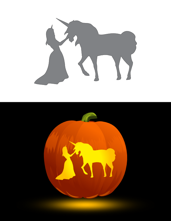 Princess And Unicorn Pumpkin Stencil
