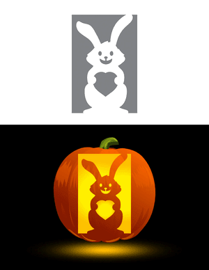 Rabbit Holding Heart Pumpkin Stencil
