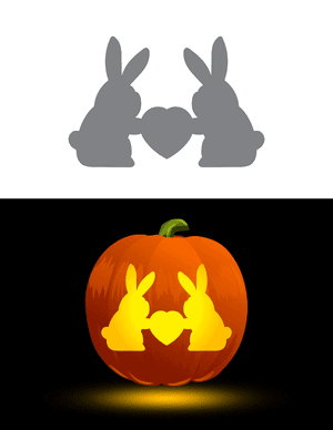 Rabbits Holding a Heart Pumpkin Stencil