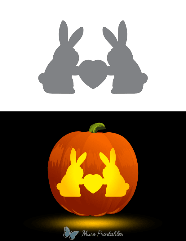Rabbits Holding a Heart Pumpkin Stencil