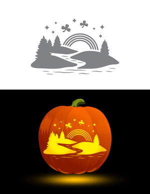 Rainbow and Shamrock Scene Pumpkin Stencil