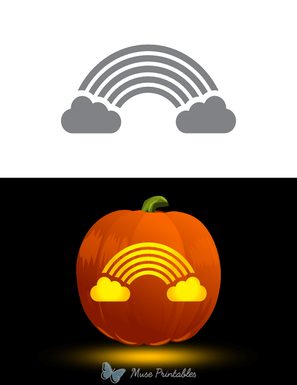 Rainbow With Clouds Pumpkin Stencil