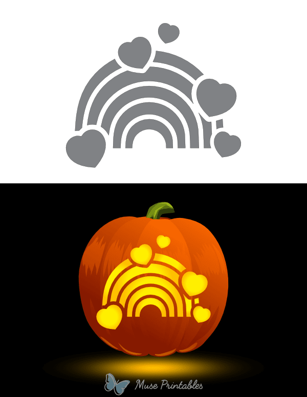 Rainbow With Hearts Pumpkin Stencil