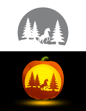 Rearing Unicorn in Forest Pumpkin Stencil
