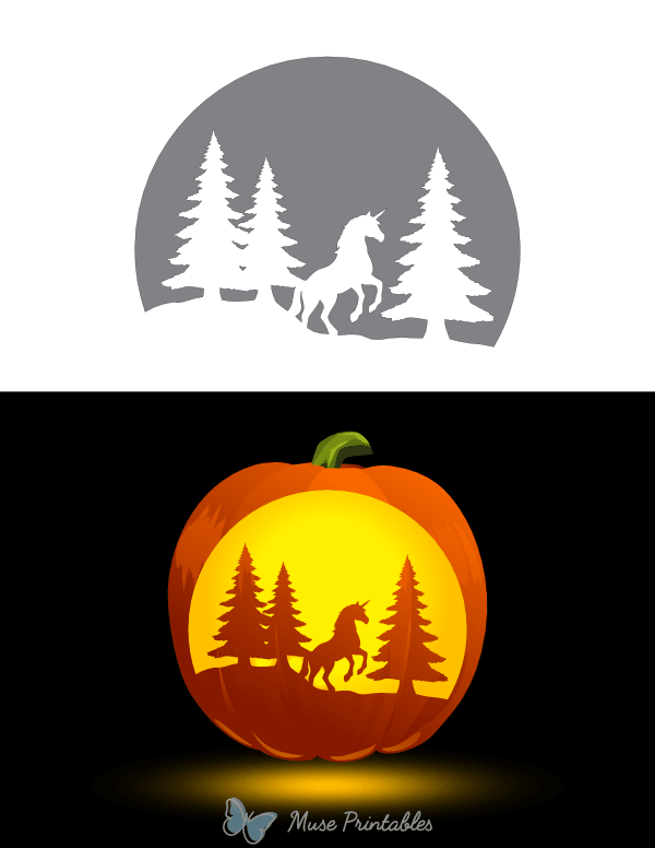 Rearing Unicorn in Forest Pumpkin Stencil