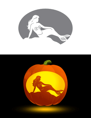 Reclining Mermaid Pumpkin Stencil