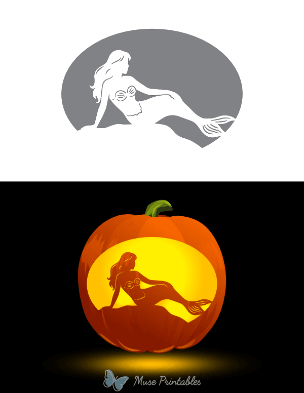 Reclining Mermaid Pumpkin Stencil
