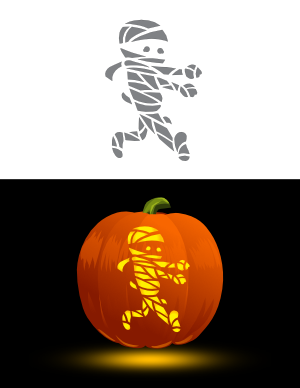 Running Cartoon Mummy Pumpkin Stencil