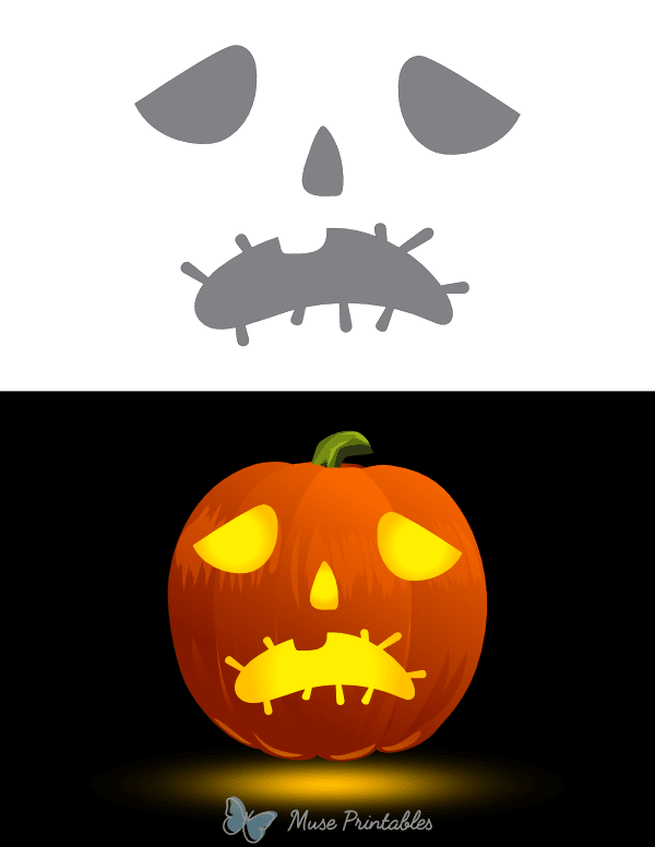 Sad Stitched Face Pumpkin Stencil