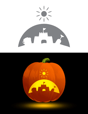 Sand Castle and Shining Sun Pumpkin Stencil