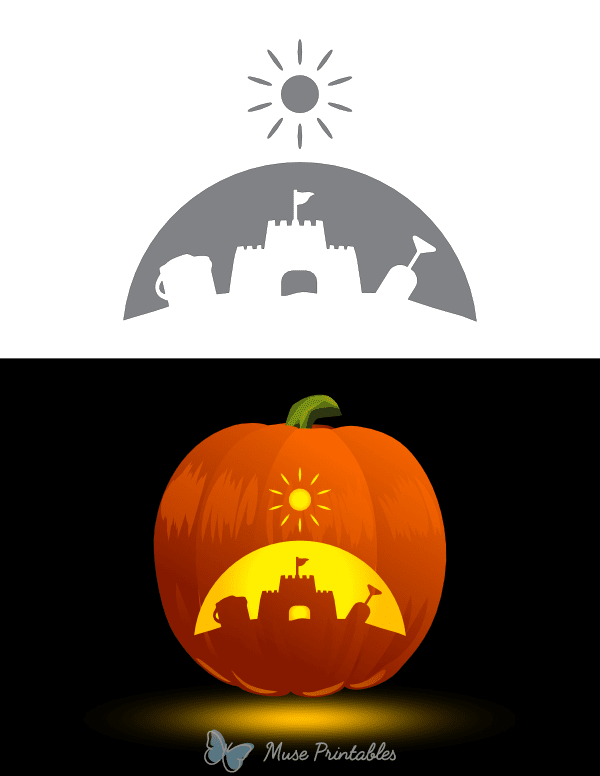 Sand Castle and Shining Sun Pumpkin Stencil