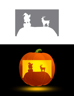 Santa Claus and Reindeer on Roof Pumpkin Stencil