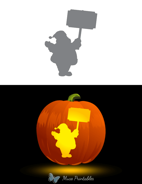 Santa Claus Holding Sign Pumpkin Stencil