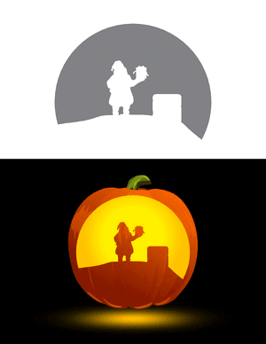 Santa Claus With Gift on Roof Pumpkin Stencil