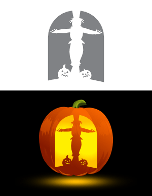 Scarecrow and Pumpkins Pumpkin Stencil