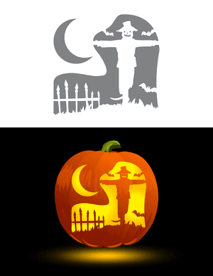 Scarecrow Under Crescent Moon Pumpkin Stencil
