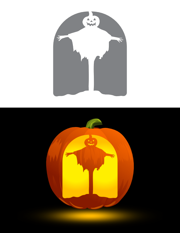 Printable Scarecrow with Pumpkin Head Pumpkin Stencil