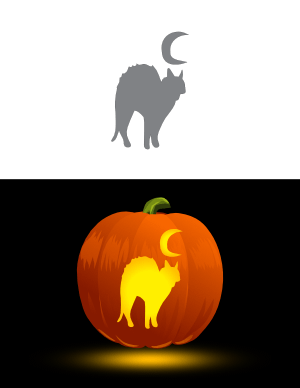 Scary Cat and Moon Pumpkin Stencil