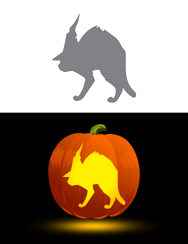 Printable Scary Cat Wearing Witch Hat Pumpkin Stencil