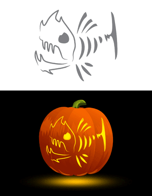 Scary Fish Skeleton Pumpkin Stencil