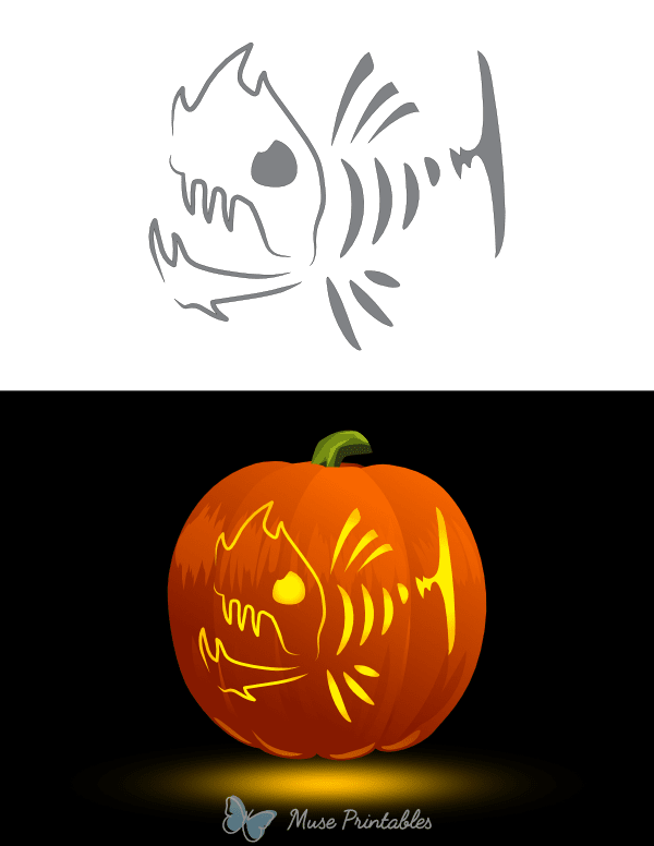 Scary Fish Skeleton Pumpkin Stencil