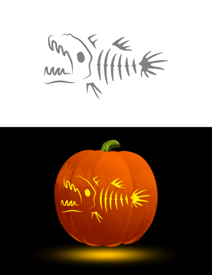 Scary Fish Skeleton With Sharp Teeth Pumpkin Stencil