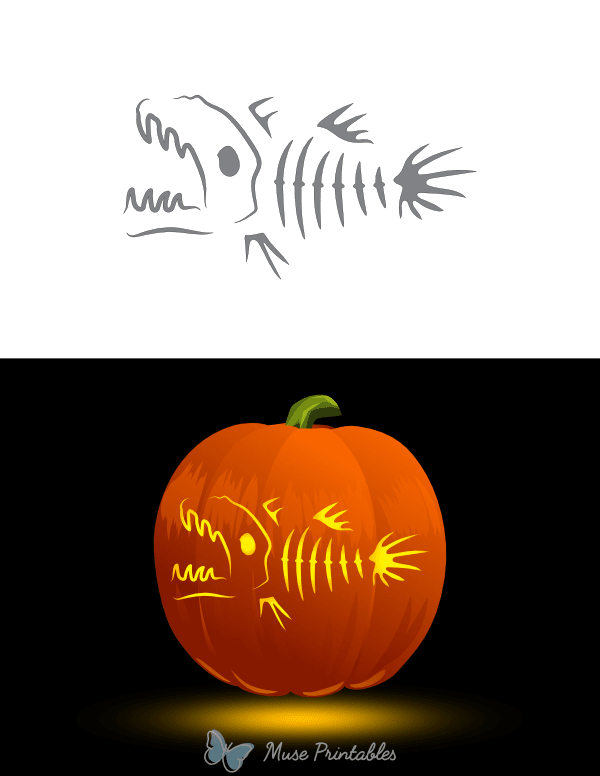 Scary Fish Skeleton With Sharp Teeth Pumpkin Stencil