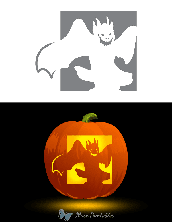 Scary Gargoyle Pumpkin Stencil