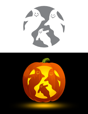 Scary Ghost Family Pumpkin Stencil