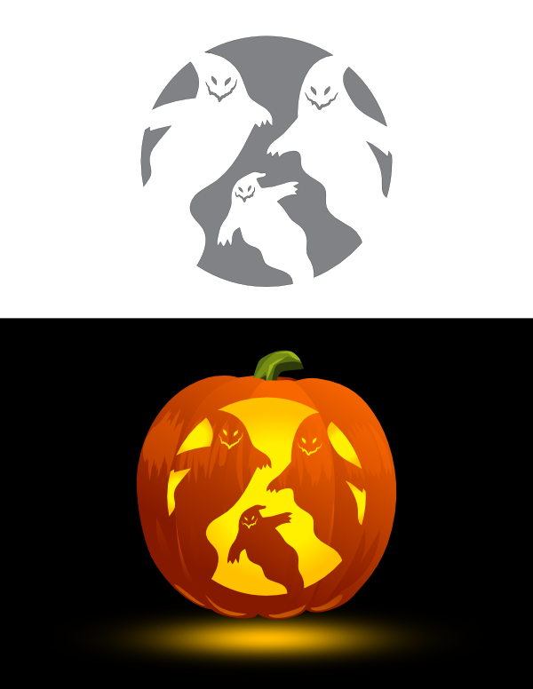 Printable Scary Ghost Family Pumpkin Stencil