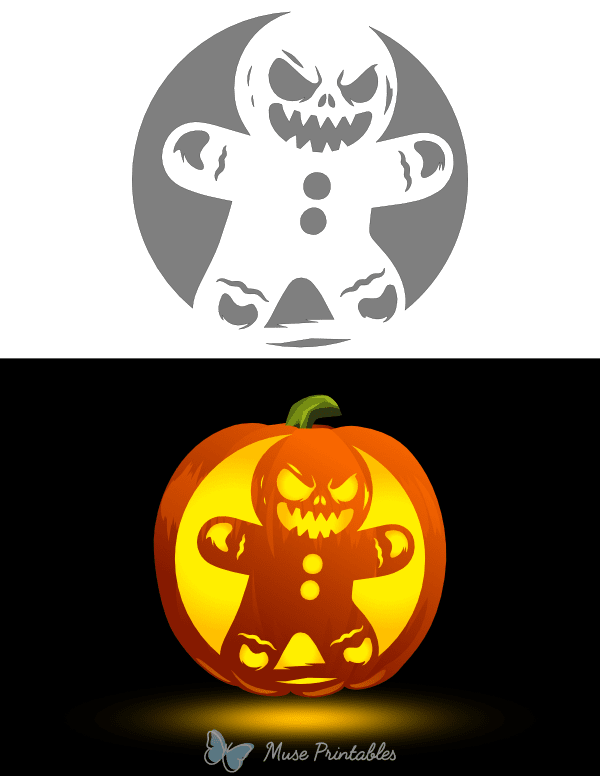 Scary Gingerbread Man Pumpkin Stencil