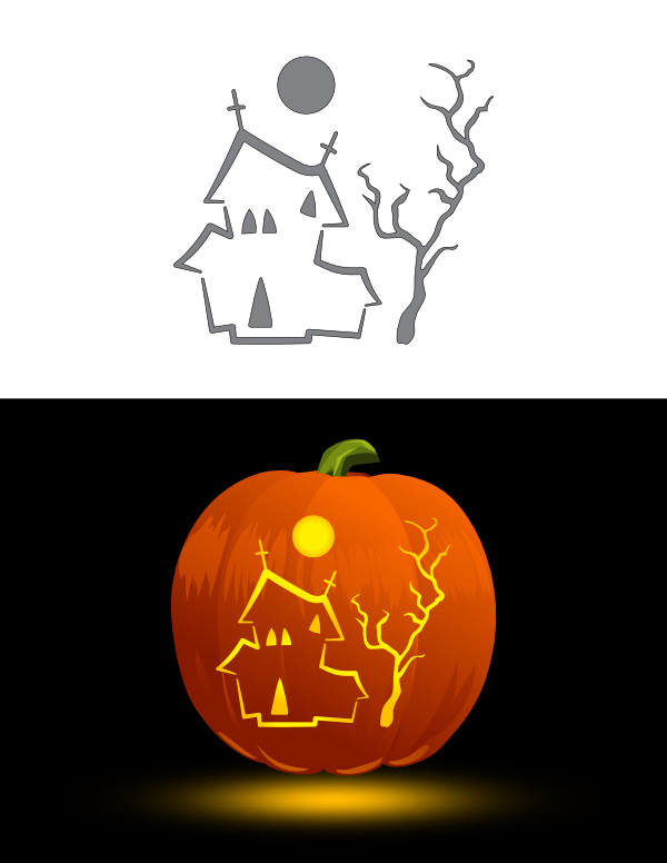 Printable Scary Haunted House Pumpkin Stencil