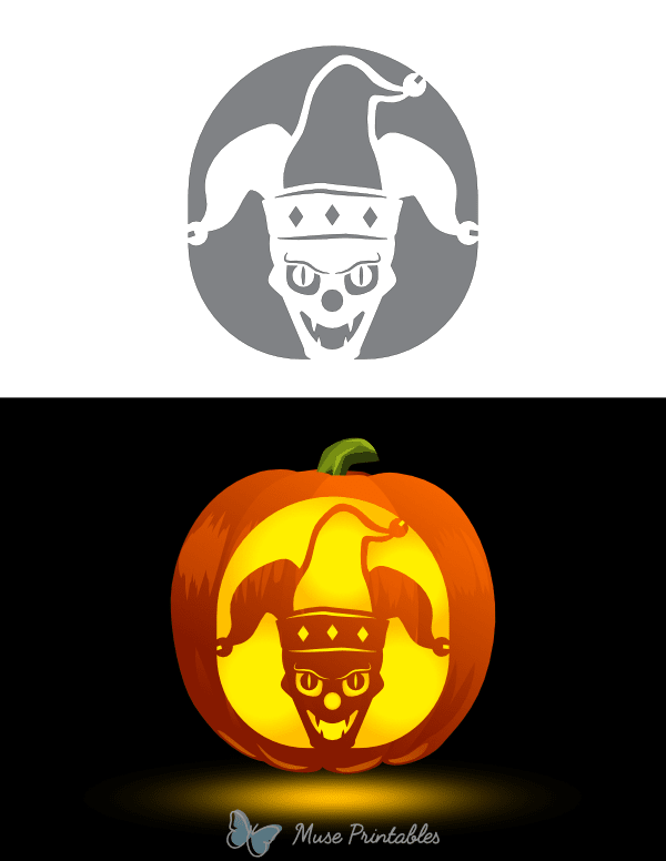 Scary Jester Head Pumpkin Stencil