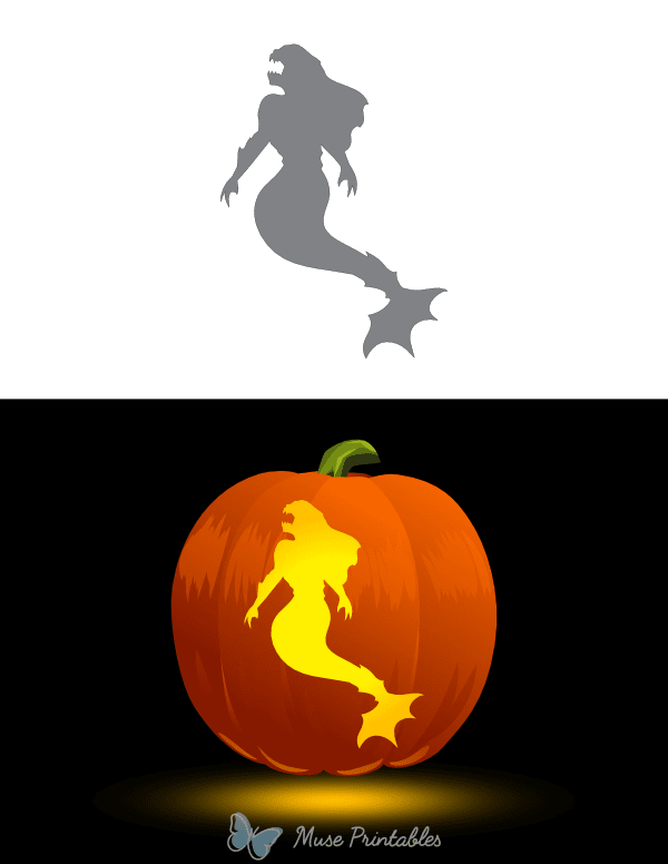 Scary Mermaid Pumpkin Stencil