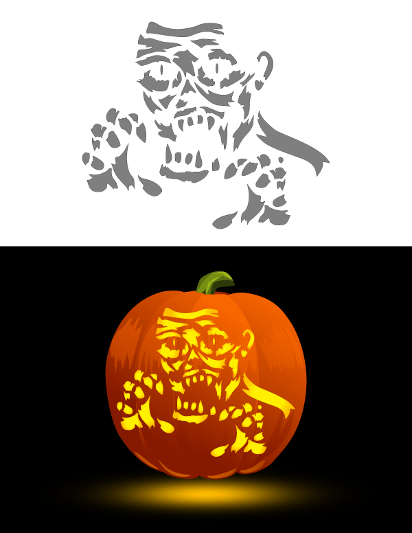 Printable Scary Mummy Pumpkin Stencil