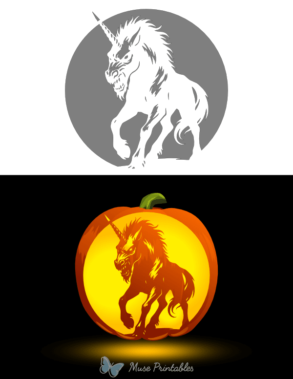 Scary Unicorn Pumpkin Stencil