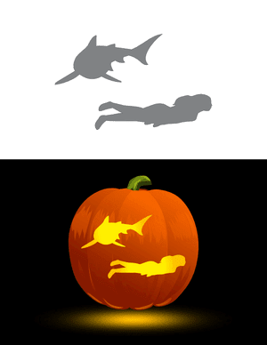 Shark and Female Swimmer Pumpkin Stencil