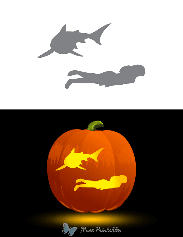 Shark and Female Swimmer Pumpkin Stencil