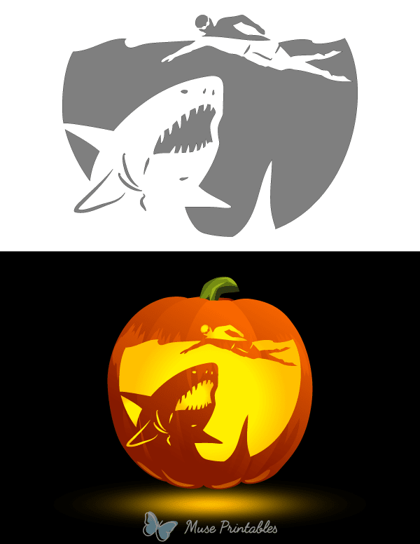Printable Shark and Swimmer Pumpkin Stencil