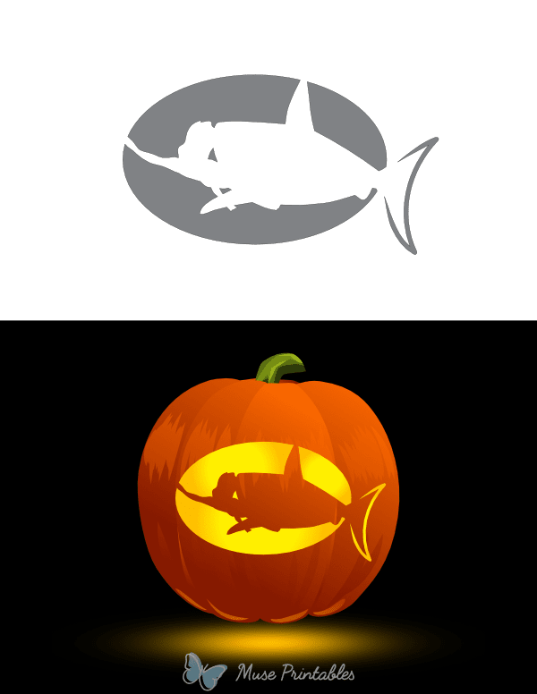 Shark Attacking Person Pumpkin Stencil