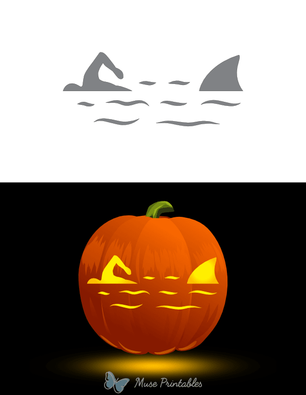 Shark Chasing Swimmer Pumpkin Stencil